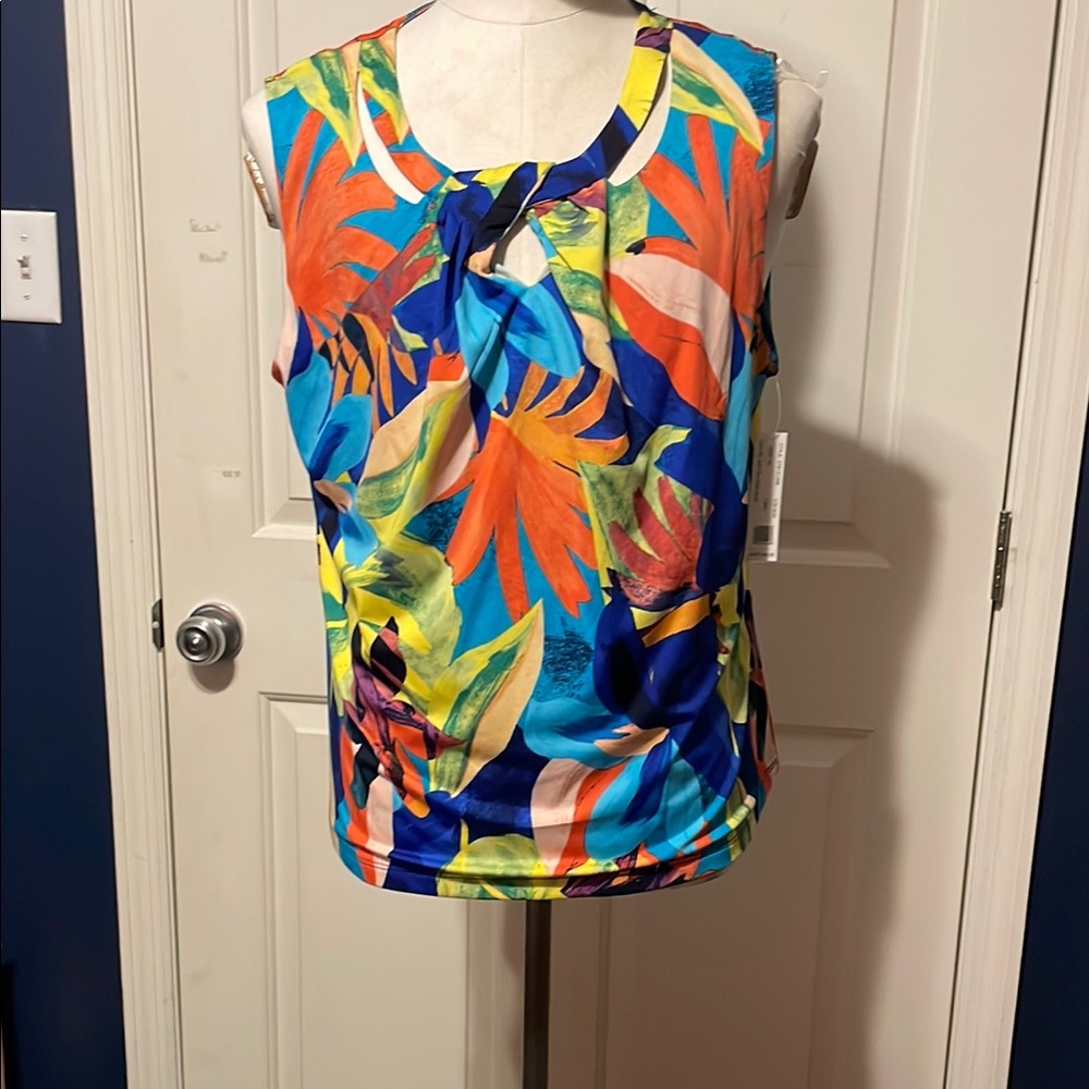 Zac & Rachel Orange Blue Tie Front Tank Top